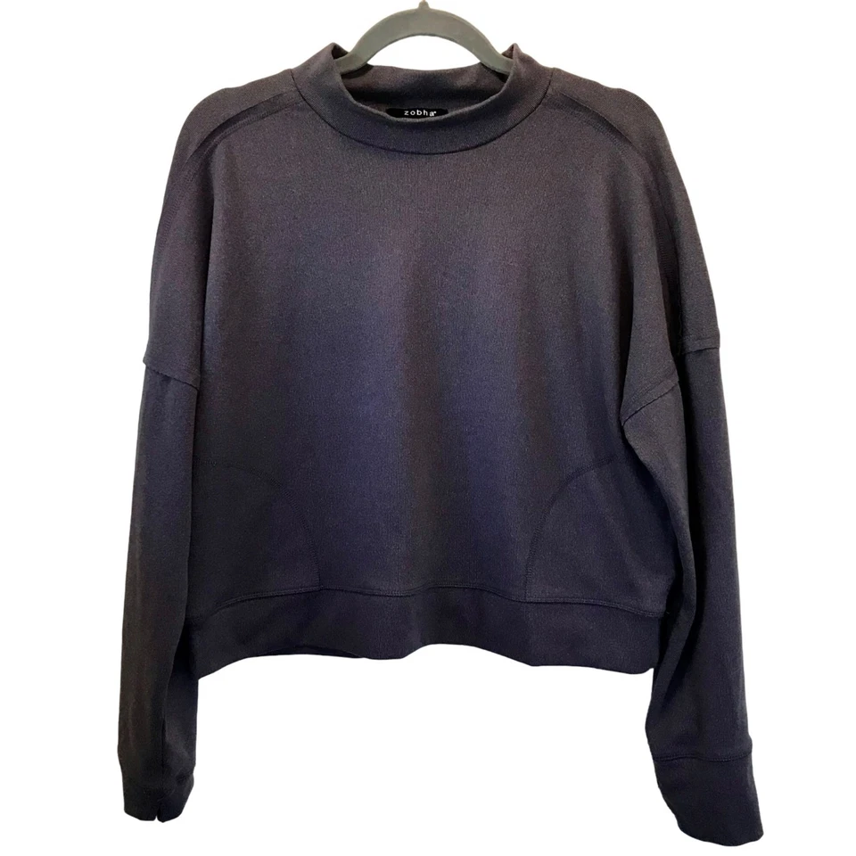 Zobha Women's Purple Athletic Semi-Cropped MockNeck Sweatshirt Size L Pockets - Image 1 of 4