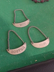 3er Set Sterling Silber Dekanter Schnapsflasche Hängeetiketten Scotch Rum Roggen - Bild 1 von 4