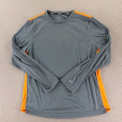 Nike Dri Fit Running Long Sleeve Shirt Mens Size L Gray Orange Athletic Top - Image 1 of 4