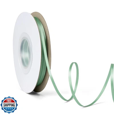 Laferri Double Faced Sage Green Satin Ribbon,1/8" X 50 Yards,Thin Fabric Ribb - Image 1 of 4