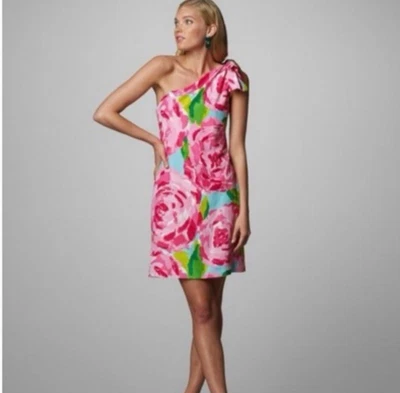 Rare Lilly Pulitzer Hotty Pink First Impression Chloe One Shoulder Dress Size 2 - Image 1 of 4
