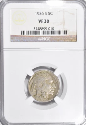 1926-S BUFFALO NICKEL ~ NGC VF30! - Image 1 of 2