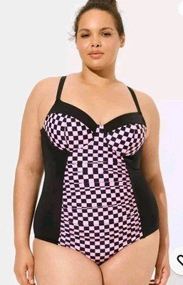 Torrid Pink and Black One Piece Swimsuit — 第 1/4 张图片