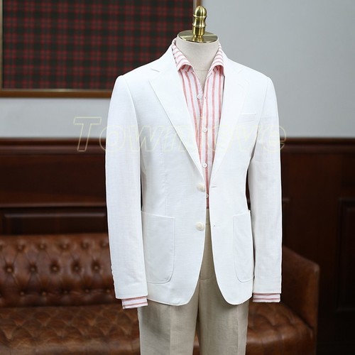 OFF WHITE Tuta estiva italiana beige blu lino cotone uomo retrò casual moda tuta cappotto