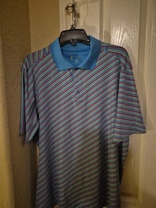 St. Andrews of Scotland Blue Yellow Red Stripe Polo Shirt Men's Size L - Imagen 1 de 9