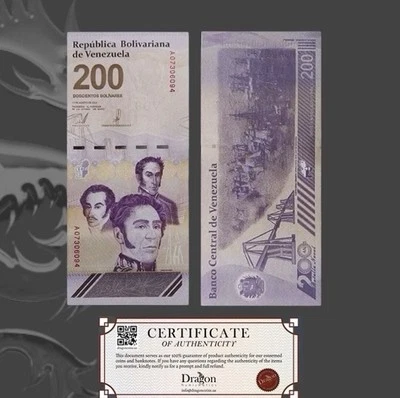 VENEZUELA 200 DIGITALES cantidad 1 2023 UNC 200 millones bolívares soberano certificado de autenticidad EE. UU. Foto 1 de 4