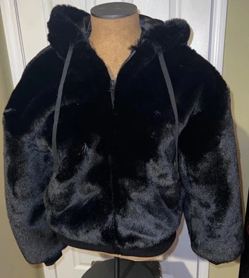 Abrigo BLANC NOIR Piel Sintética Talla S Bombardero Negro Cremallera Bolsillos con Capucha Foto 1 de 4