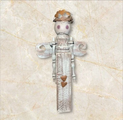 Vtg Angel Primitive Rustic Folk Art Wood Christmas Figure 12” - Image 1 of 4