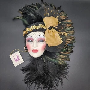 NWT 1980s Clay Art Exquisite Roaring 1920s Woman Face Wall Hanging Ceramic Mask - Picture 1 of 9