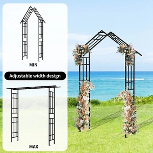 Adjustable Metal Garden Arch Trellis for Climbing Plants, Roses, Outdoor, Black - Picture 1 of 8