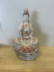 Chinese Porcelain Lotus Kwan-yin Guan Yin Goddess statue - Picture 1 of 21