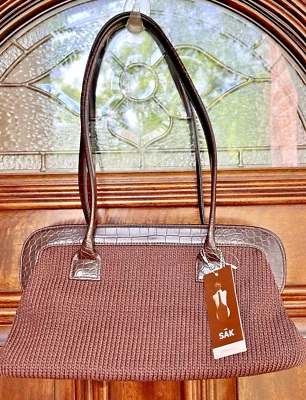 The Sak Women's Shoulder Bag Tote Purse Brown Crochet Knit Woven 13x8x4 NEW! - Image 1 of 4