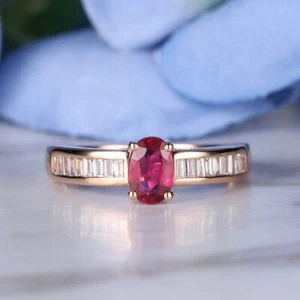 Stunning 3 Ct Oval Cut Simulated Pink Ruby Wedding Ring In 14k Rose Gold Plated - Picture 1 of 5