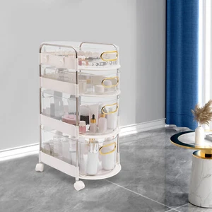 Plastic Drawer Organizer 4-Tier Cosmetics Storage Rack Home W/Universal Wheel - Picture 1 of 15