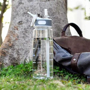 2xBotella de agua con pajita y marca de tiempo, 800 ml, transparente con kit de limpieza. - Imagen 1 de 7