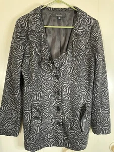 Sandro Studio M Black White Animal Print Zebra Lined Jacket Pockets Poly Viscose - Picture 1 of 9