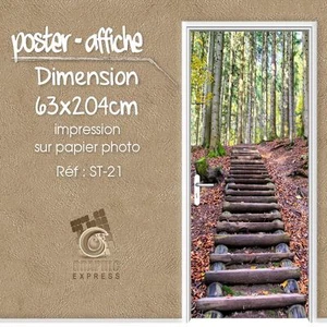 POSTER PORTE DECO TROMPE L'OEIL - ESCALIER BOIS FORET - ST-21- 4 DIMENSIONS - Foto 1 di 6
