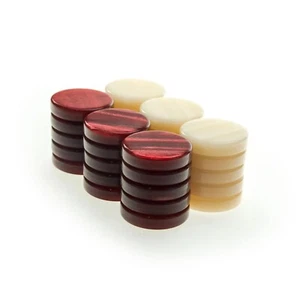 30 x Manopoulos Handmade Mother of Pearl Backgammon Checkers, 36mm - Red/White - Picture 1 of 1