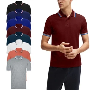 Camisa polo para hombre manga corta lisa cuello inclinado piqué camiseta camiseta top de verano - Imagen 1 de 20