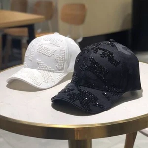 Damen Neu Luxus Mode Strass Dekoration Baseball Cap Druckknopf Mütze - Bild 1 von 15