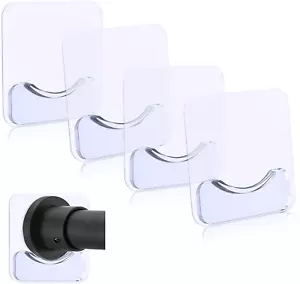 4 Pcs Transparent Shower Rod Tension Holder No Drilling Stick On Rod Retainer - Picture 1 of 12