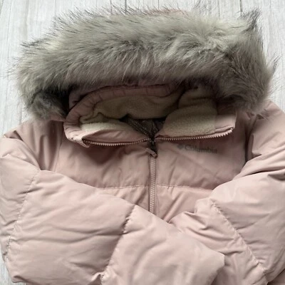 Columbia Kids Pink Puffer Jacket with Faux Fur Hood - Image 1 of 4