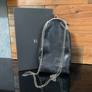 Y's Yohji Yamamoto Women's Leather Chain Shoulder Bag Gamaguchi Black Silver - Picture 1 of 9