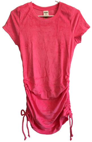 UNDERCOVER Victoria's Secret ROSA Capri Rosa Spiaggia Terry Increspato Abito Laterale Copricostume M NUOVO