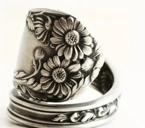 Cuchara estilo vintage anillo para mujer con incrustaciones talla de flores retro ❤️ - Imagen 1 de 6