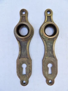 2 Antique Brass Door Knob Back Plates Victorian Arts Crafts Deco - Picture 1 of 4