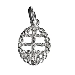 COLGANTE CRUZ de CARAVACA con Cerco grabado 18x12 mm PLATA de ley 925 + Estuche - Picture 1 of 4