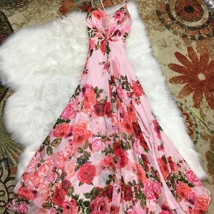 Vtg Cachet Floral Rose Sweetheart Y2K Babydoll Maxi Gown 8 Slit Dress $299 - Picture 1 of 14