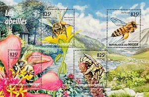 NIGER BEES STAMPS SHEET OF 4 MNH 2015 FAUNA WILDLIFE NATURE INSECT BUG FLOWERS - Picture 1 of 1