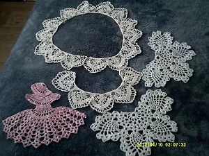 5 HAND MADE CROTCHET ITEMS PERFECT CONDITION COLLARS BUTTERFLYS AND A LADY $25 - Picture 1 of 4