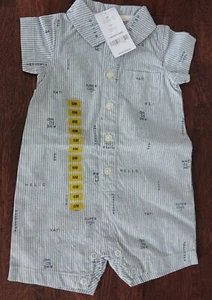 Carter's Baby Boys blue/white stripe Short Sleeve Button Front Collar Romper,6M - Picture 1 of 2