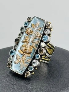 Echo des Träumers MARS und VALENTIN Sterling 925 BLAUE ROSEN Blumen Ringgröße 6,5 - Bild 1 von 13