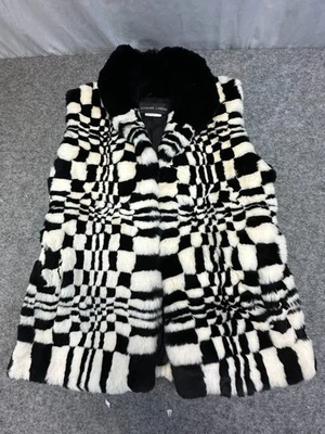 Adrienne Landau Womens Rabbit Fur Vest Satin Lining B&W  OP ART Sz Med. EUC - Image 1 of 4