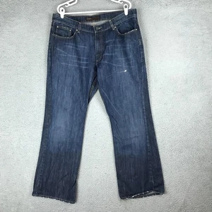 Perry Ellis Jeans Mens 38x32 Blue Denim Straight Leg Distressed Hole YKK Zip - Picture 1 of 15
