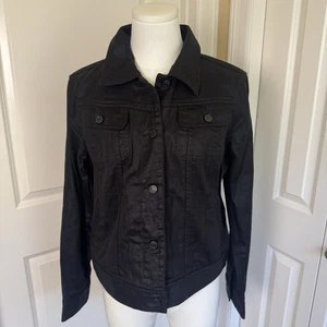 Chaqueta corta LRL Lauren Jeans Co talla grande negra abotonada mate brillante - Imagen 1 de 9