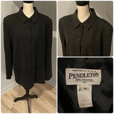 Vintage Pendleton Virgin Wool Full Button Blazer Jacket  Size 18 Tall Dark Gray - Image 1 of 4