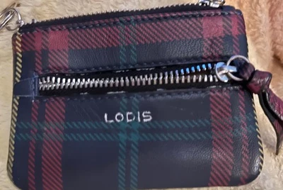 Lodis 1965 Llavero Billetera Tarjetero Cremallera Cuero Azul Marino, Borgoña Cuadros 3.25x4.5 Foto 1 de 4