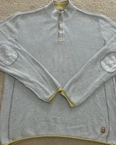Zenfari Herren L grau Strick Henley Pullover rustikal Baumwolle Pulli Ellenbogen Patches - Bild 1 von 8