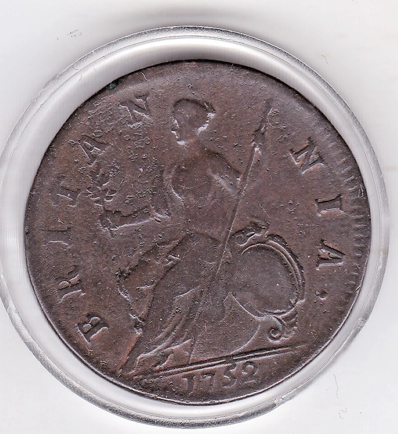 Sharp  1752  One  Half  Penny  (1/2d)  Copper  Coin,   King George 2nd - Image 1 of 2