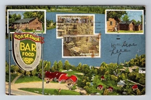 Tarjeta postal Grayling MI-Michigan, Horseshoe Lake Resort, antigua, c1949 vintage - Imagen 1 de 2
