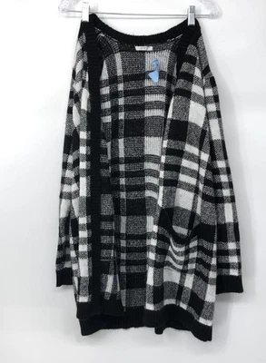 Maurices Womens Black White Plaid Long Sleeve Open Front Cardigan Sweater Sz 1X - Image 1 of 4