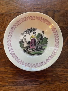 Sunderland pink lustreware Bowl Woman holding Baby with Cat watching them c.1840 - Picture 1 of 9
