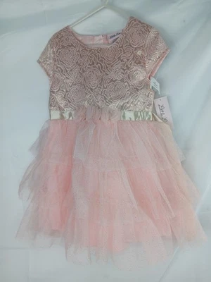 LITTLE LASS Girls Size 6 Pink & Gold Ruffle Tier Dress NWT - Image 1 of 4