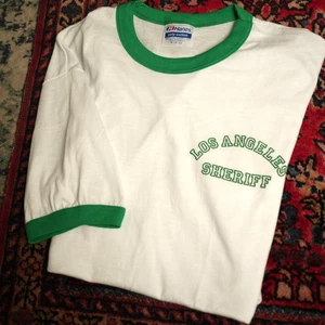 Vtg 70s LAPD White Single Stitch Ringer Sheriff Med Dazzle NYPD FDNY 80s Cowboy - Picture 1 of 14