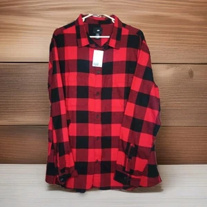 Men's Red Flannel Size XXL Classic Fit Red Plaid Knit Flannel Workshirt NEW - Picture 1 of 13