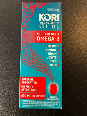 Kori Pure Antarctic Krill Oil Omega 3 Softgels 600mg 60 ct Exp 8/2026+ - Image 1 of 4